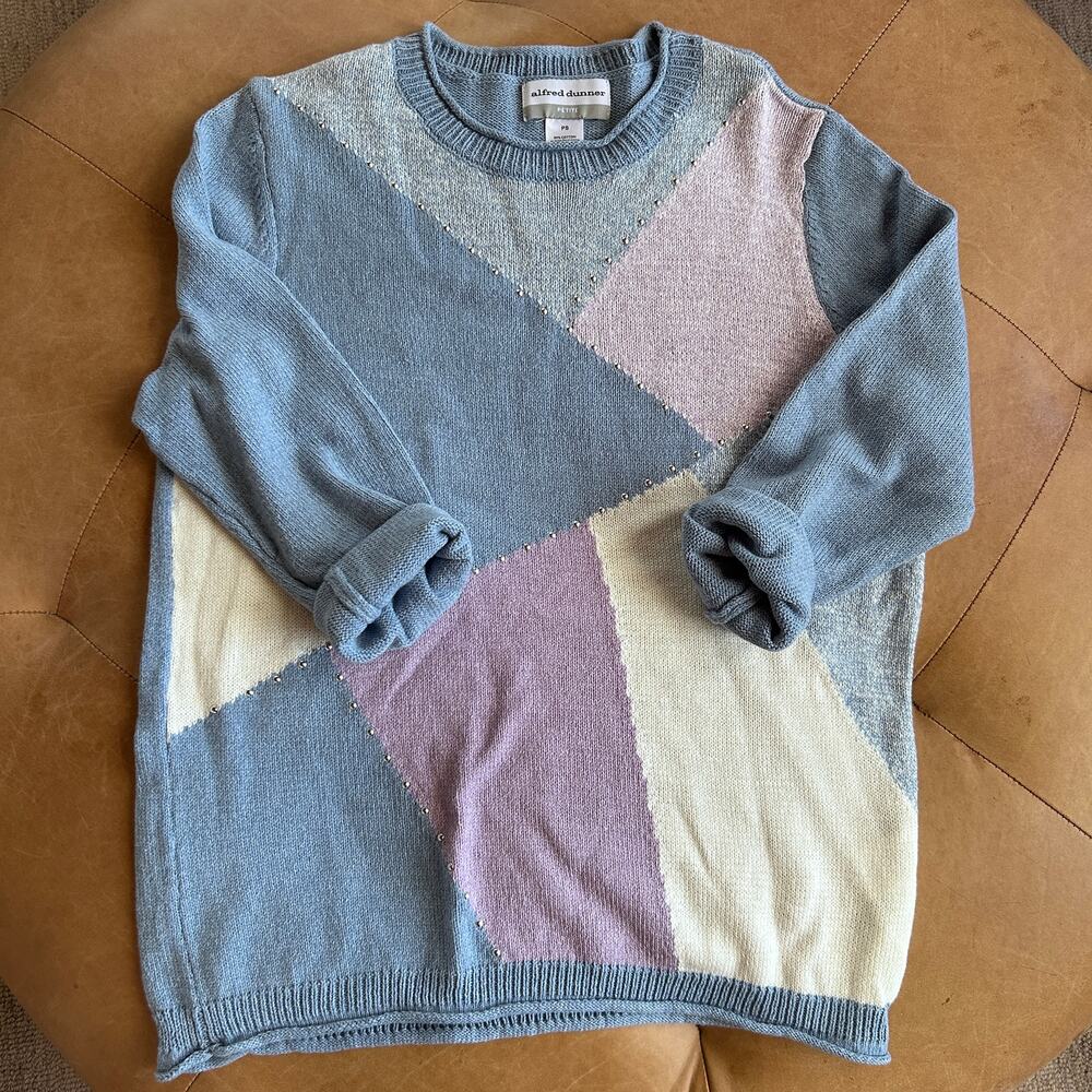 Coastal Grandma Lightweight Knit Sweater Summer Colorblock Cotton Blue Women S P